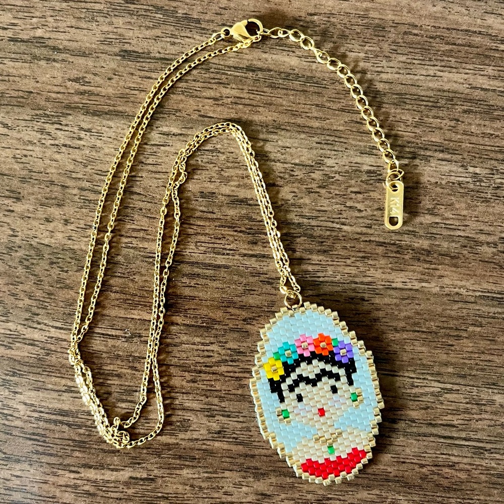 Handmade Frida Kahlo beaded necklace